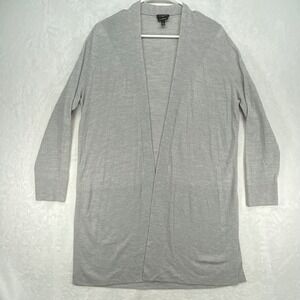 Talbots Petites Merino Wool Open Front Cardigan‎ Sweater Gray LP